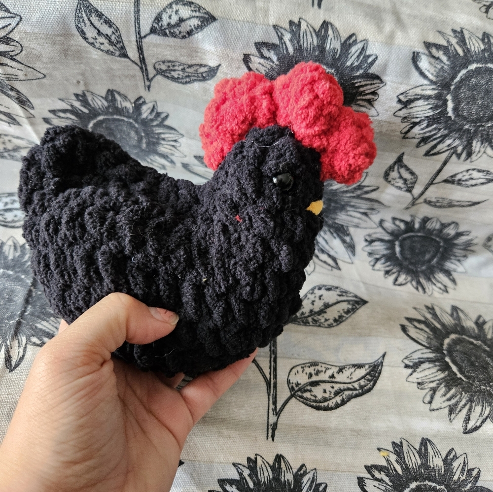 Crochet Black Rooster Chicken Amigurumi Plushie - Picture 6 of 9